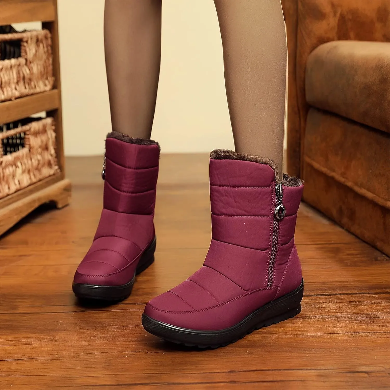 Women Winter Snow Boots Warm Fur Lined Ankle Booties Cold Weather Insulated Boots Waterproof Comfy Walking Boots