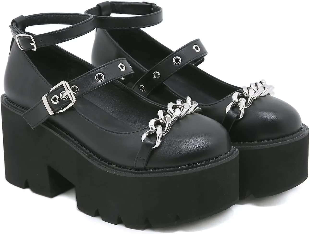 Women's Black High Heel Mary Jane Platform Shoes, Gothic Kawaii Round Toe Chunky Heels Lolita Shoes, Cute Buckle Cosplay Goth Pumps