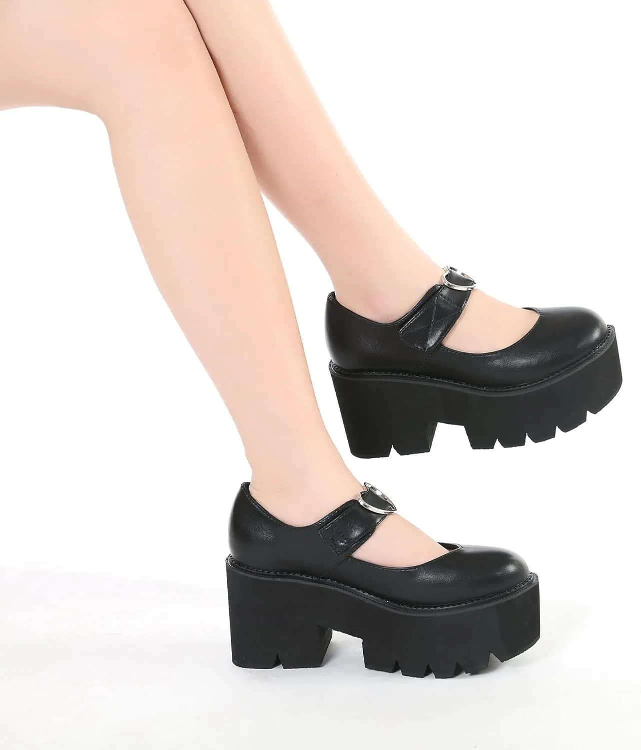 Women's Black High Heel Mary Jane Platform Shoes, Gothic Kawaii Round Toe Chunky Heels Lolita Shoes, Cute Buckle Cosplay Goth Pumps