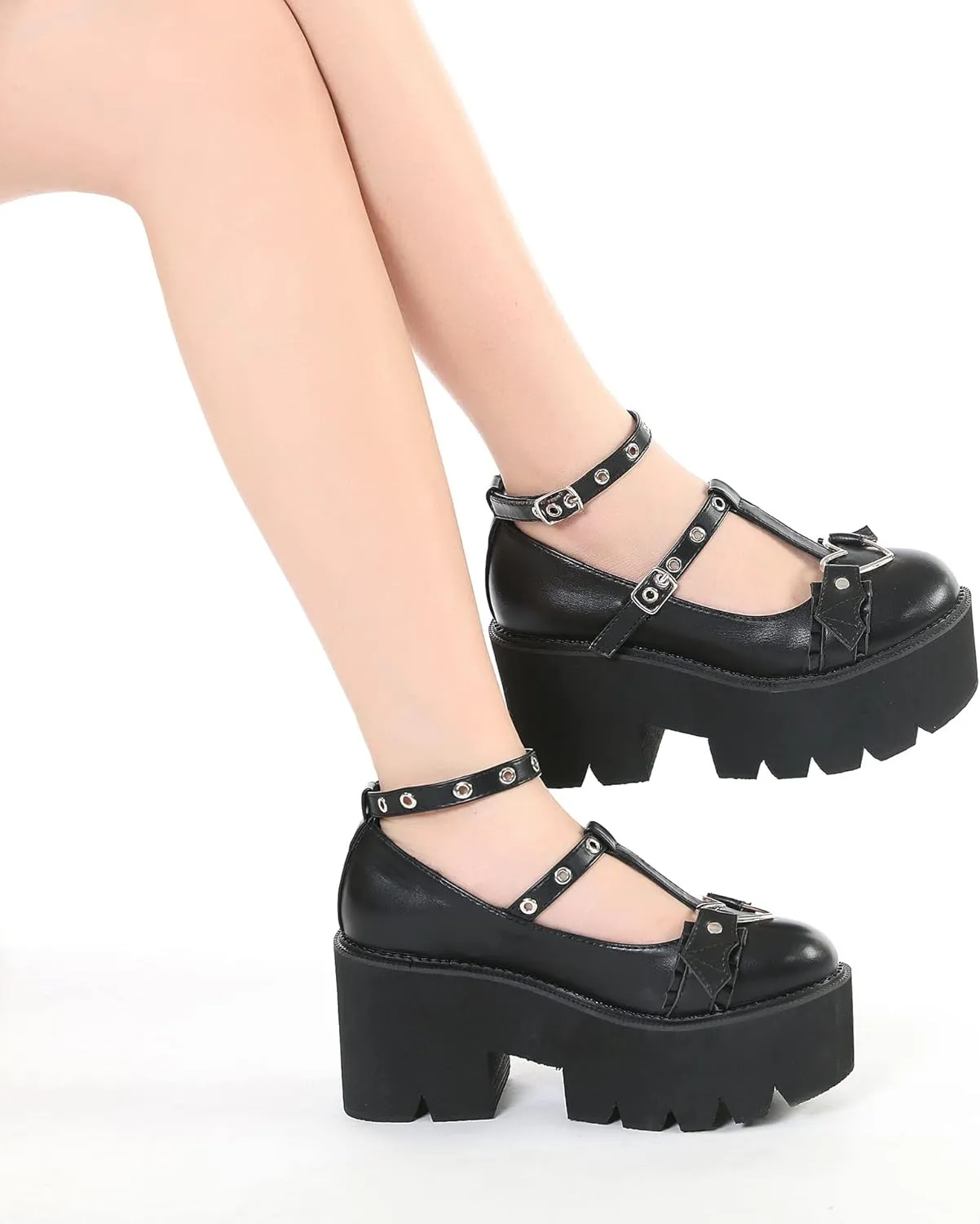 Women's Black High Heel Mary Jane Platform Shoes, Gothic Kawaii Round Toe Chunky Heels Lolita Shoes, Cute Buckle Cosplay Goth Pumps