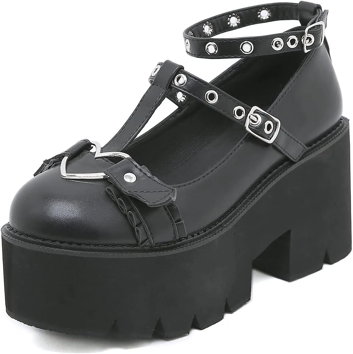Women's Black High Heel Mary Jane Platform Shoes, Gothic Kawaii Round Toe Chunky Heels Lolita Shoes, Cute Buckle Cosplay Goth Pumps