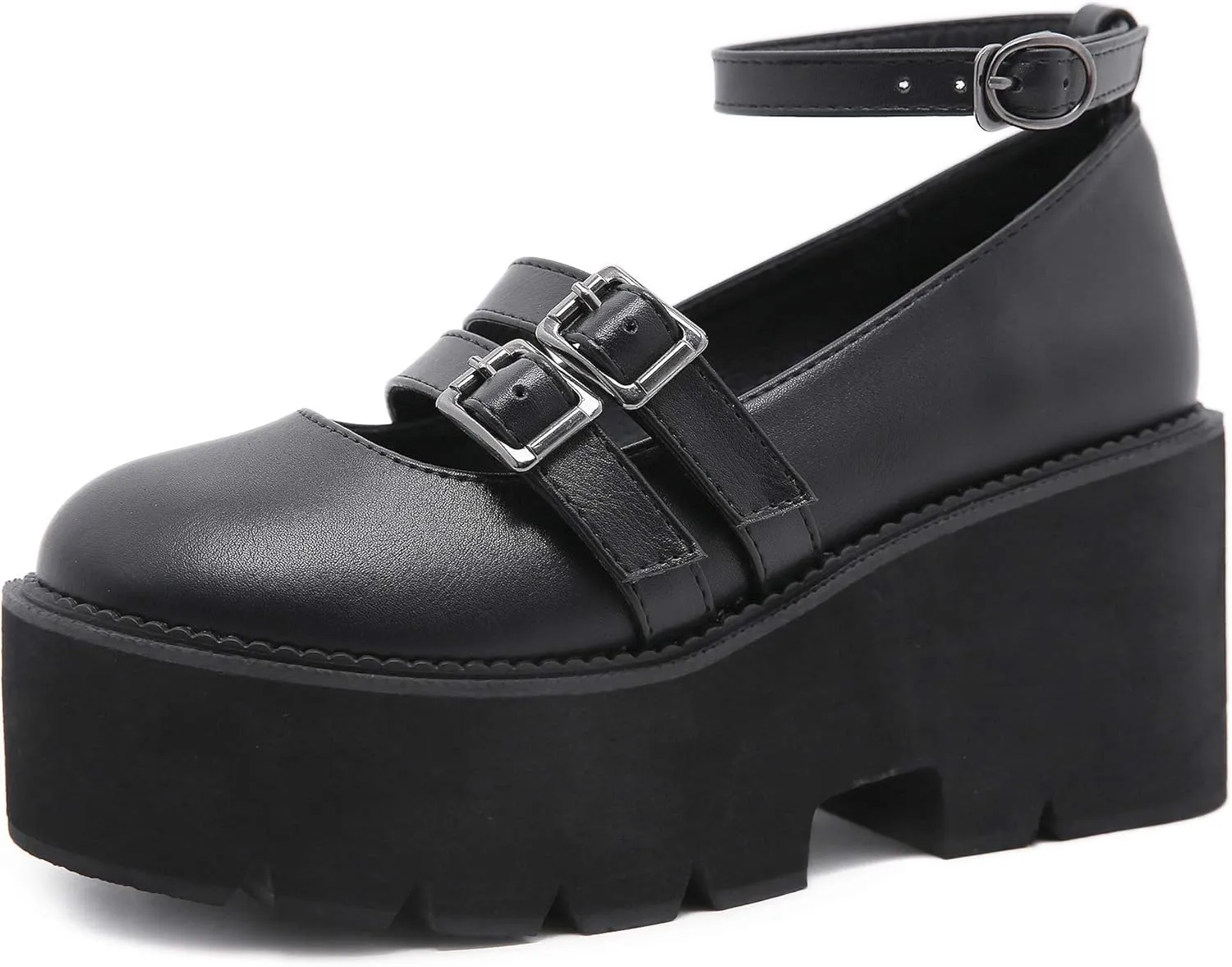 Women's Black High Heel Mary Jane Platform Shoes, Gothic Kawaii Round Toe Chunky Heels Lolita Shoes, Cute Buckle Cosplay Goth Pumps
