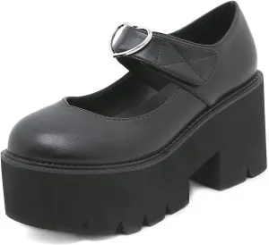 Women's Black High Heel Mary Jane Platform Shoes, Gothic Kawaii Round Toe Chunky Heels Lolita Shoes, Cute Buckle Cosplay Goth Pumps