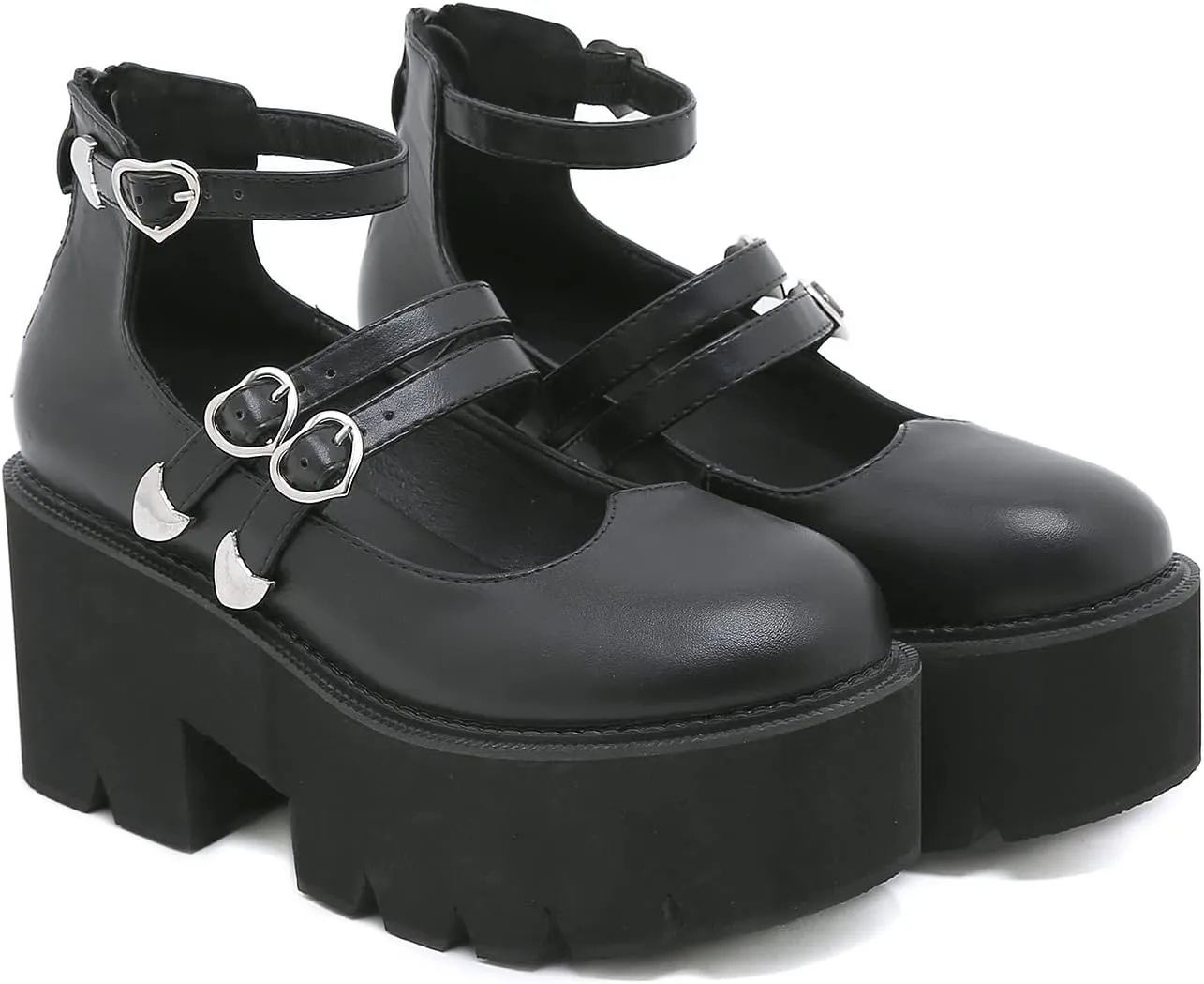 Women's Black High Heel Mary Jane Platform Shoes, Gothic Kawaii Round Toe Chunky Heels Lolita Shoes, Cute Buckle Cosplay Goth Pumps
