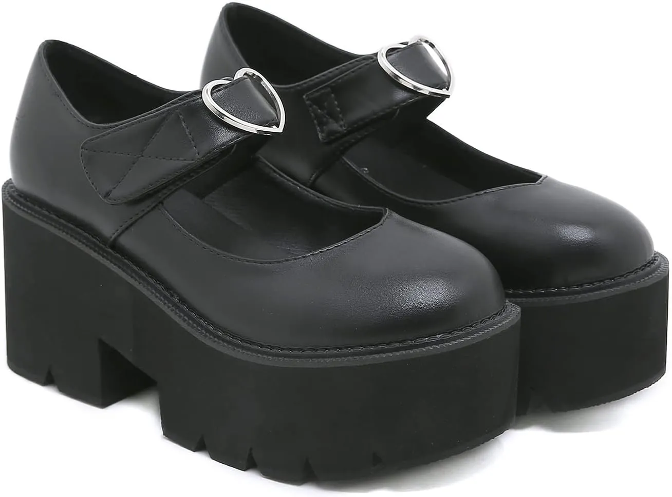 Women's Black High Heel Mary Jane Platform Shoes, Gothic Kawaii Round Toe Chunky Heels Lolita Shoes, Cute Buckle Cosplay Goth Pumps