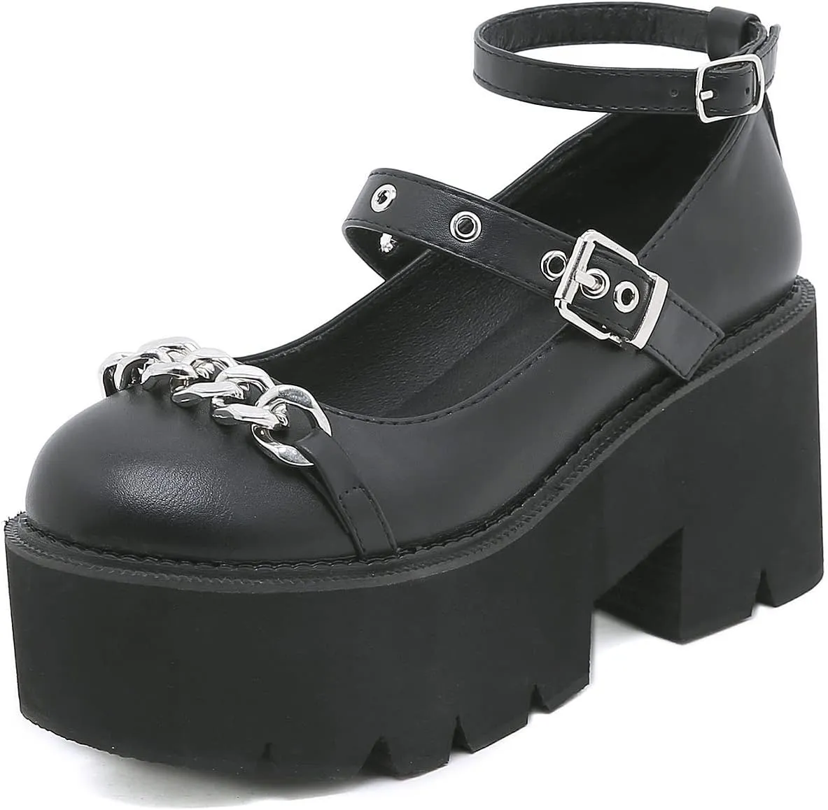 Women's Black High Heel Mary Jane Platform Shoes, Gothic Kawaii Round Toe Chunky Heels Lolita Shoes, Cute Buckle Cosplay Goth Pumps