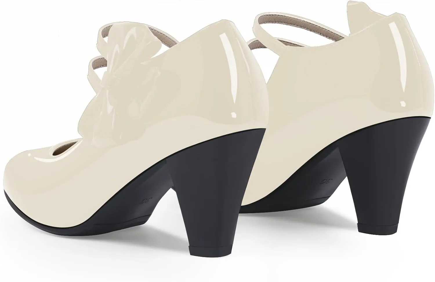 Women's Bowknot Patent Leather Sweet Closed Toe Chunky High Heel Mary Janes Pumps Almond Toe Hook Loop Ankle Strap Vintage Shoes