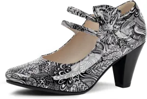 Women's Bowknot Patent Leather Sweet Closed Toe Chunky High Heel Mary Janes Pumps Almond Toe Hook Loop Ankle Strap Vintage Shoes