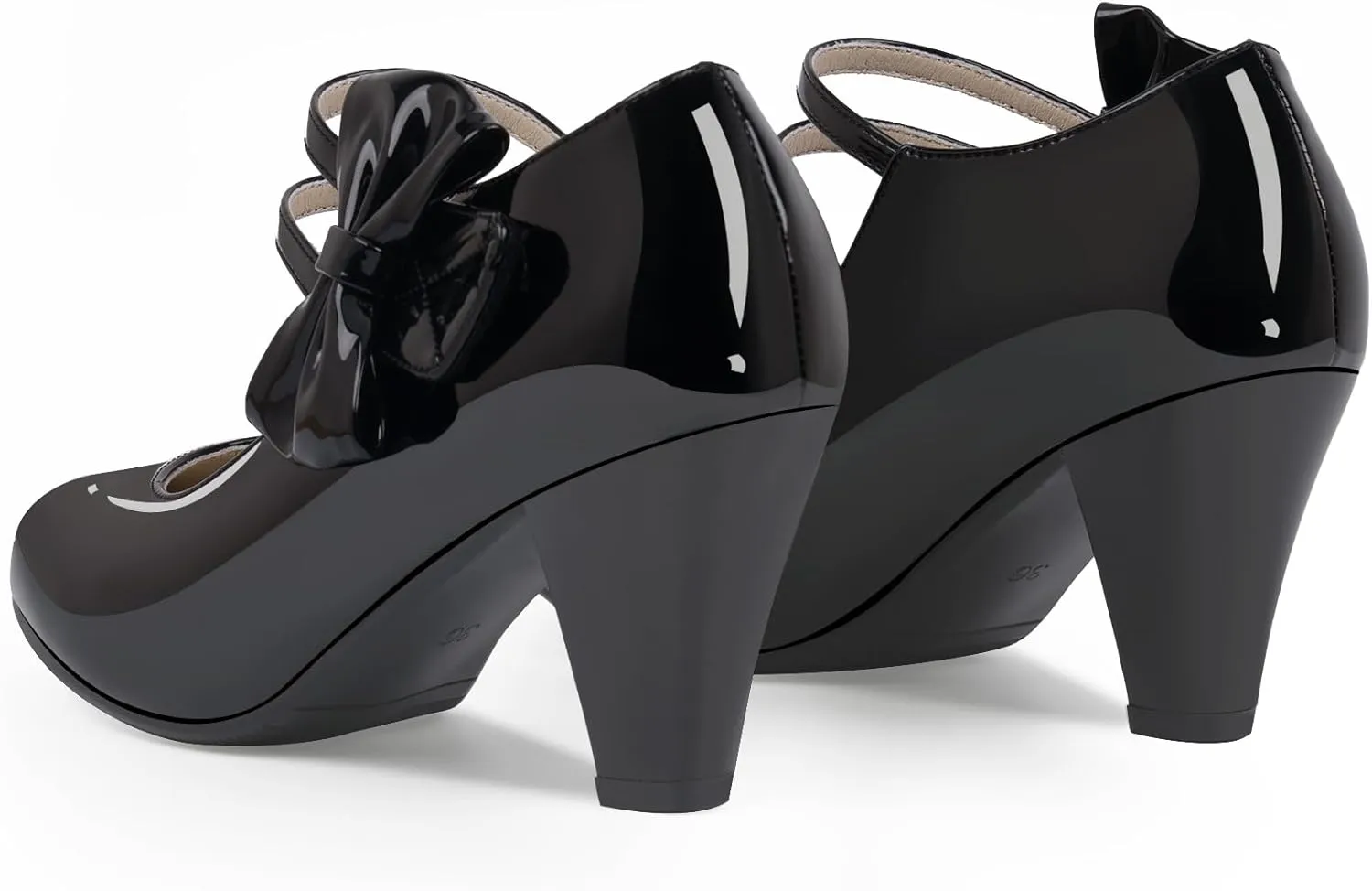 Women's Bowknot Patent Leather Sweet Closed Toe Chunky High Heel Mary Janes Pumps Almond Toe Hook Loop Ankle Strap Vintage Shoes