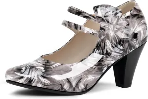 Women's Bowknot Patent Leather Sweet Closed Toe Chunky High Heel Mary Janes Pumps Almond Toe Hook Loop Ankle Strap Vintage Shoes