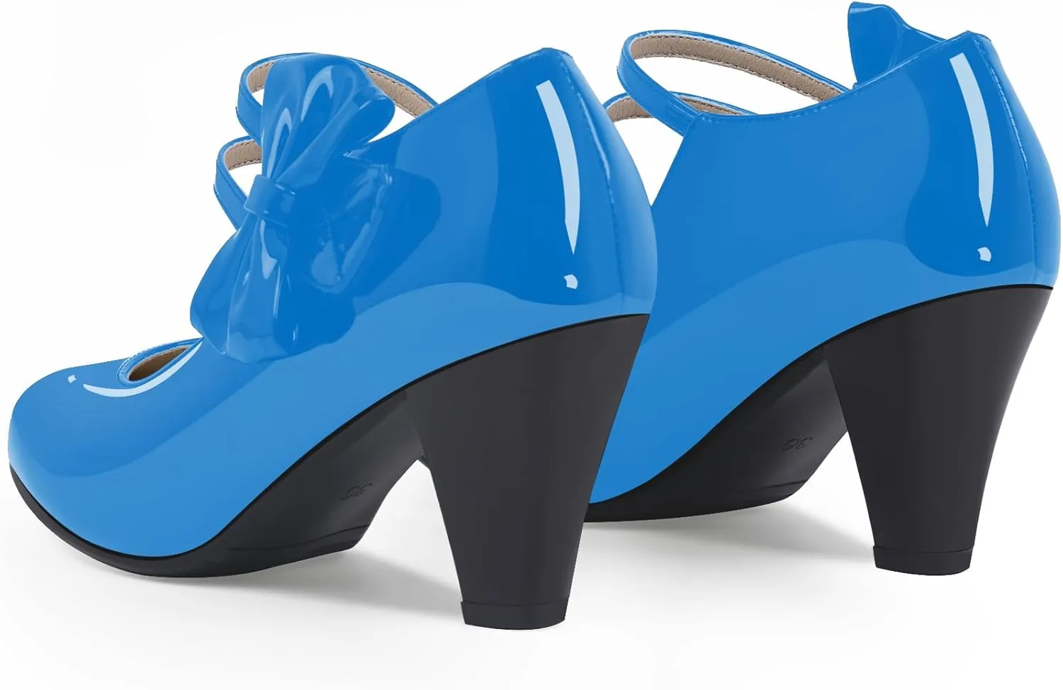 Women's Bowknot Patent Leather Sweet Closed Toe Chunky High Heel Mary Janes Pumps Almond Toe Hook Loop Ankle Strap Vintage Shoes