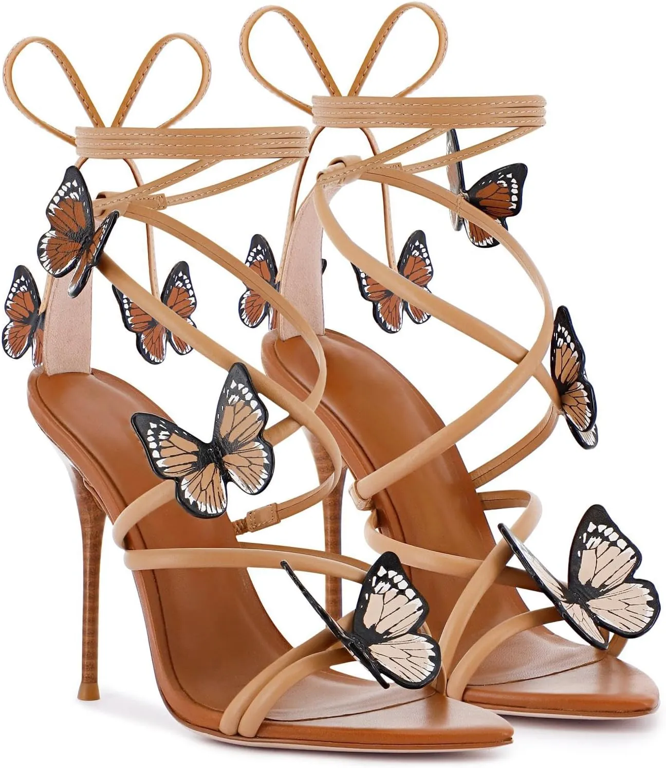 Women's Butterfly Wrap Around Stiletto Heels Ankle Strap Fantasy Lace Up Sandals Pointed Toe Sexy Dress Shoes Strappy High Heel Pumps for Party