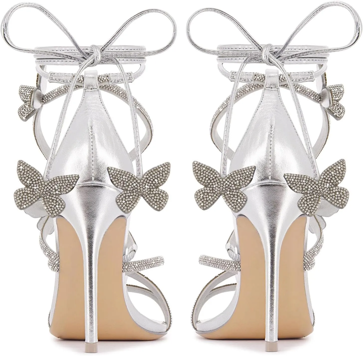 Women's Butterfly Wrap Around Stiletto Heels Ankle Strap Fantasy Lace Up Sandals Pointed Toe Sexy Dress Shoes Strappy High Heel Pumps for Party