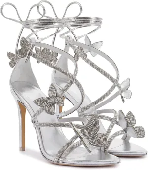 Women's Butterfly Wrap Around Stiletto Heels Ankle Strap Fantasy Lace Up Sandals Pointed Toe Sexy Dress Shoes Strappy High Heel Pumps for Party