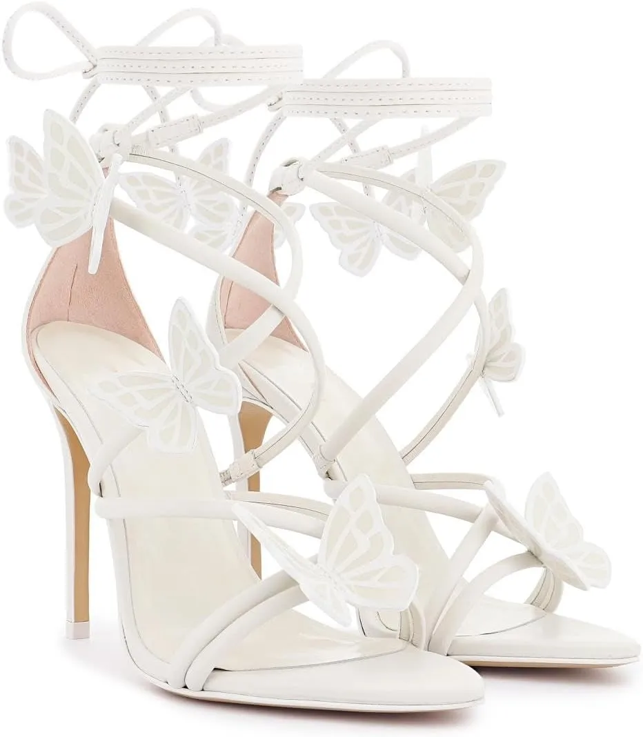 Women's Butterfly Wrap Around Stiletto Heels Ankle Strap Fantasy Lace Up Sandals Pointed Toe Sexy Dress Shoes Strappy High Heel Pumps for Party