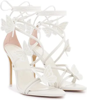 Women's Butterfly Wrap Around Stiletto Heels Ankle Strap Fantasy Lace Up Sandals Pointed Toe Sexy Dress Shoes Strappy High Heel Pumps for Party