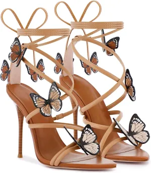 Women's Butterfly Wrap Around Stiletto Heels Ankle Strap Fantasy Lace Up Sandals Pointed Toe Sexy Dress Shoes Strappy High Heel Pumps for Party
