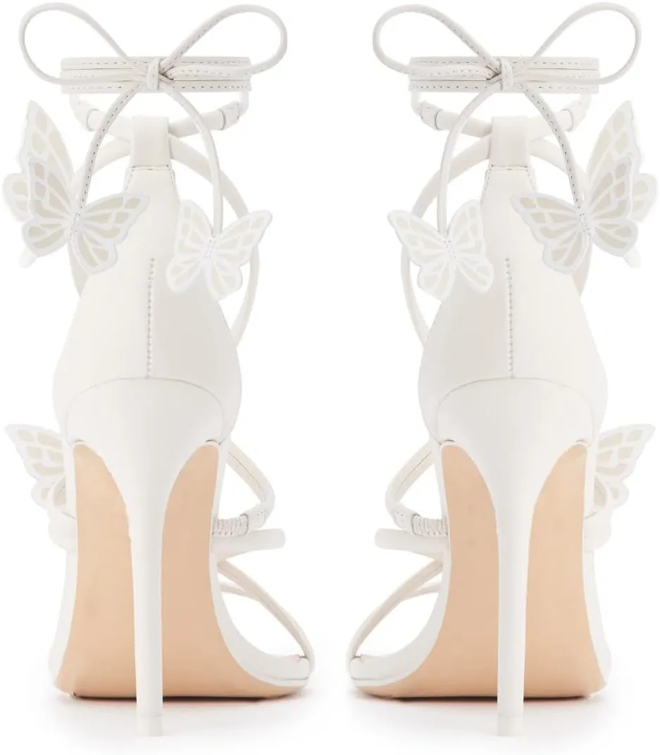 Women's Butterfly Wrap Around Stiletto Heels Ankle Strap Fantasy Lace Up Sandals Pointed Toe Sexy Dress Shoes Strappy High Heel Pumps for Party