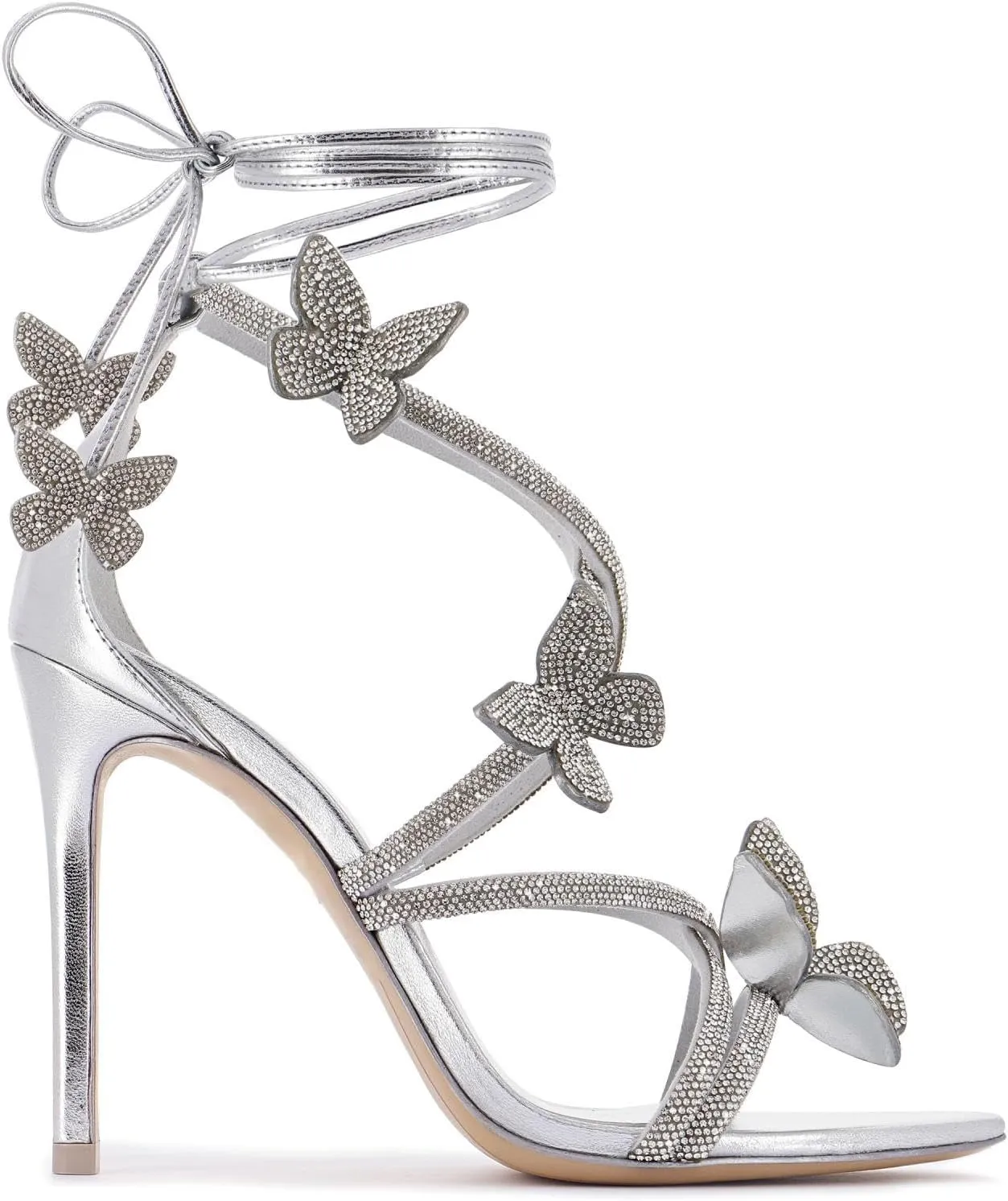 Women's Butterfly Wrap Around Stiletto Heels Ankle Strap Fantasy Lace Up Sandals Pointed Toe Sexy Dress Shoes Strappy High Heel Pumps for Party