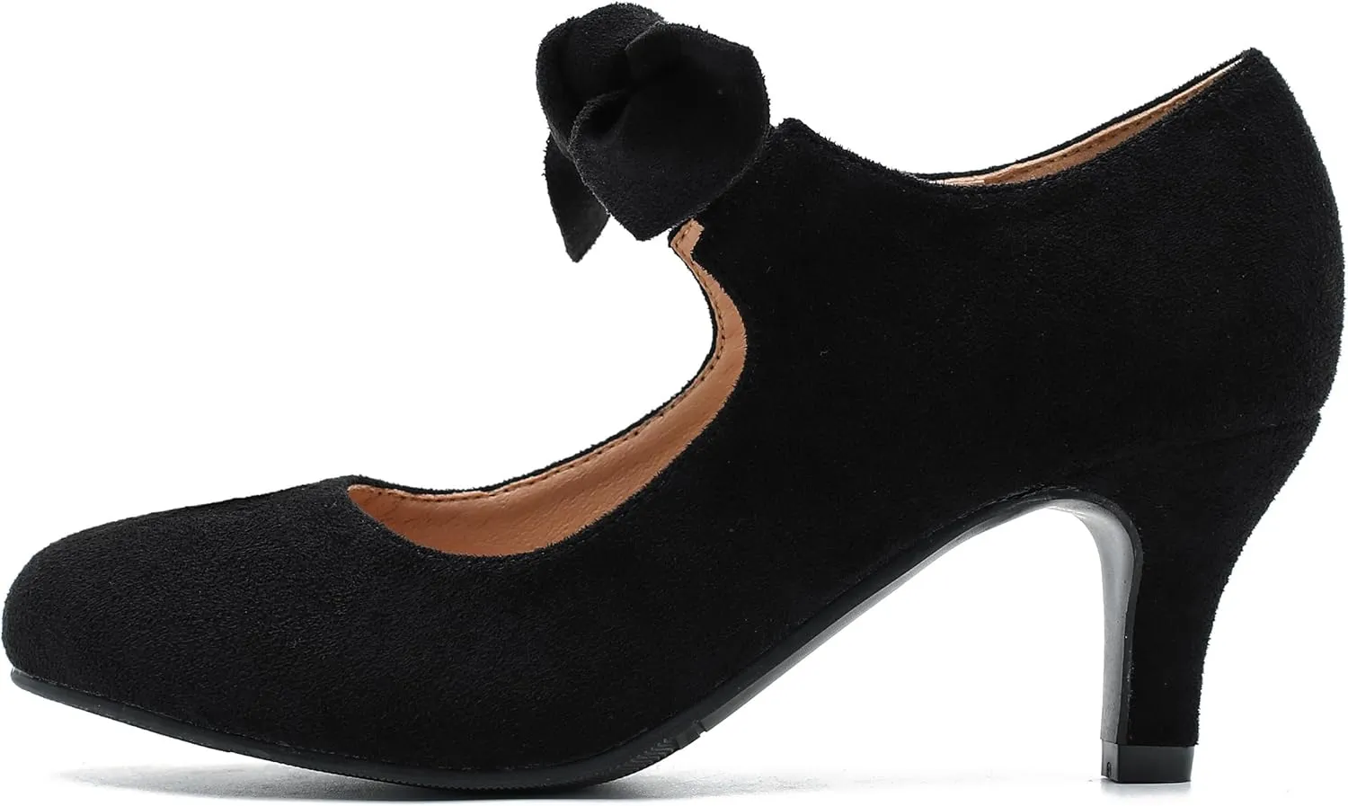 Women's Cute Bow Heels Mary Jane Kitten Heel Pumps Closed Round Toe Low Heels Ankle Strap Wedding Evening Party Dress Office Work Church Shoes