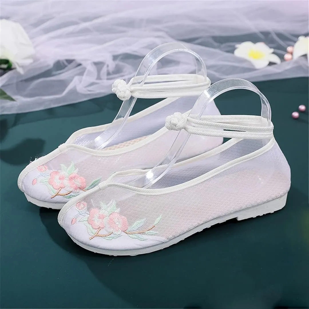 Women's EmbroideShoes, Hanfu Shoes, Flat Heel, Tendon Bottom, Breathable, Mesh,