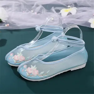 Women's EmbroideShoes, Hanfu Shoes, Flat Heel, Tendon Bottom, Breathable, Mesh,