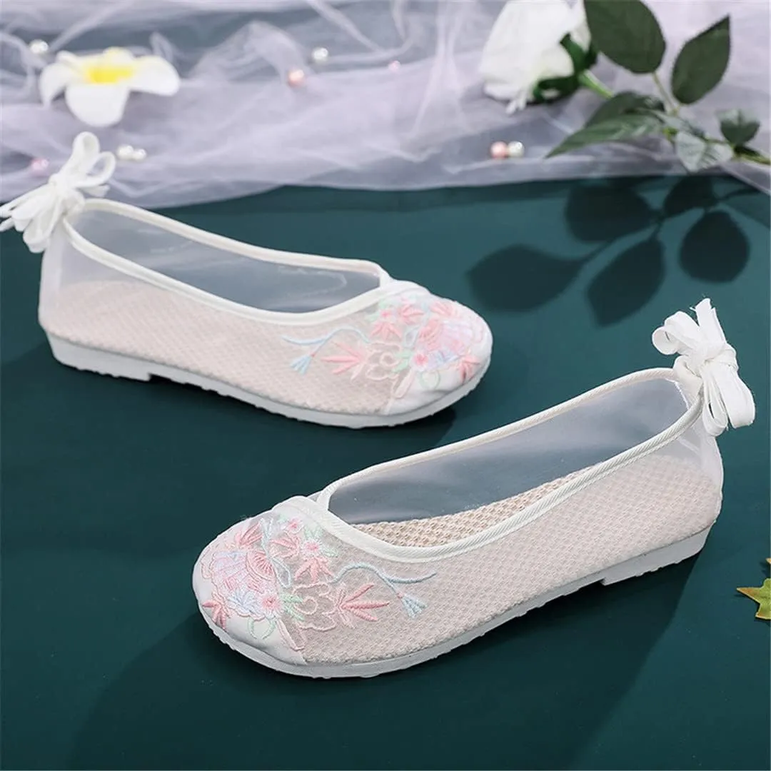 Women's EmbroideShoes, Hanfu Shoes, Flat Heel, Tendon Bottom, Breathable, Mesh,