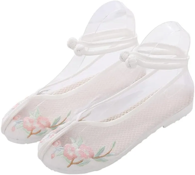 Women's EmbroideShoes, Hanfu Shoes, Flat Heel, Tendon Bottom, Breathable, Mesh,