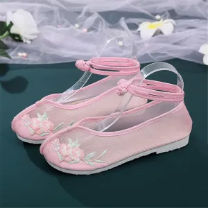 Women's EmbroideShoes, Hanfu Shoes, Flat Heel, Tendon Bottom, Breathable, Mesh,
