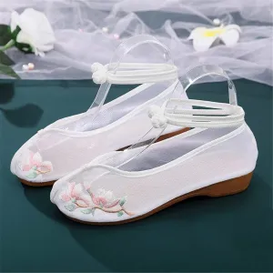Women's EmbroideShoes, Hanfu Shoes, Flat Heel, Tendon Bottom, Breathable, Mesh,