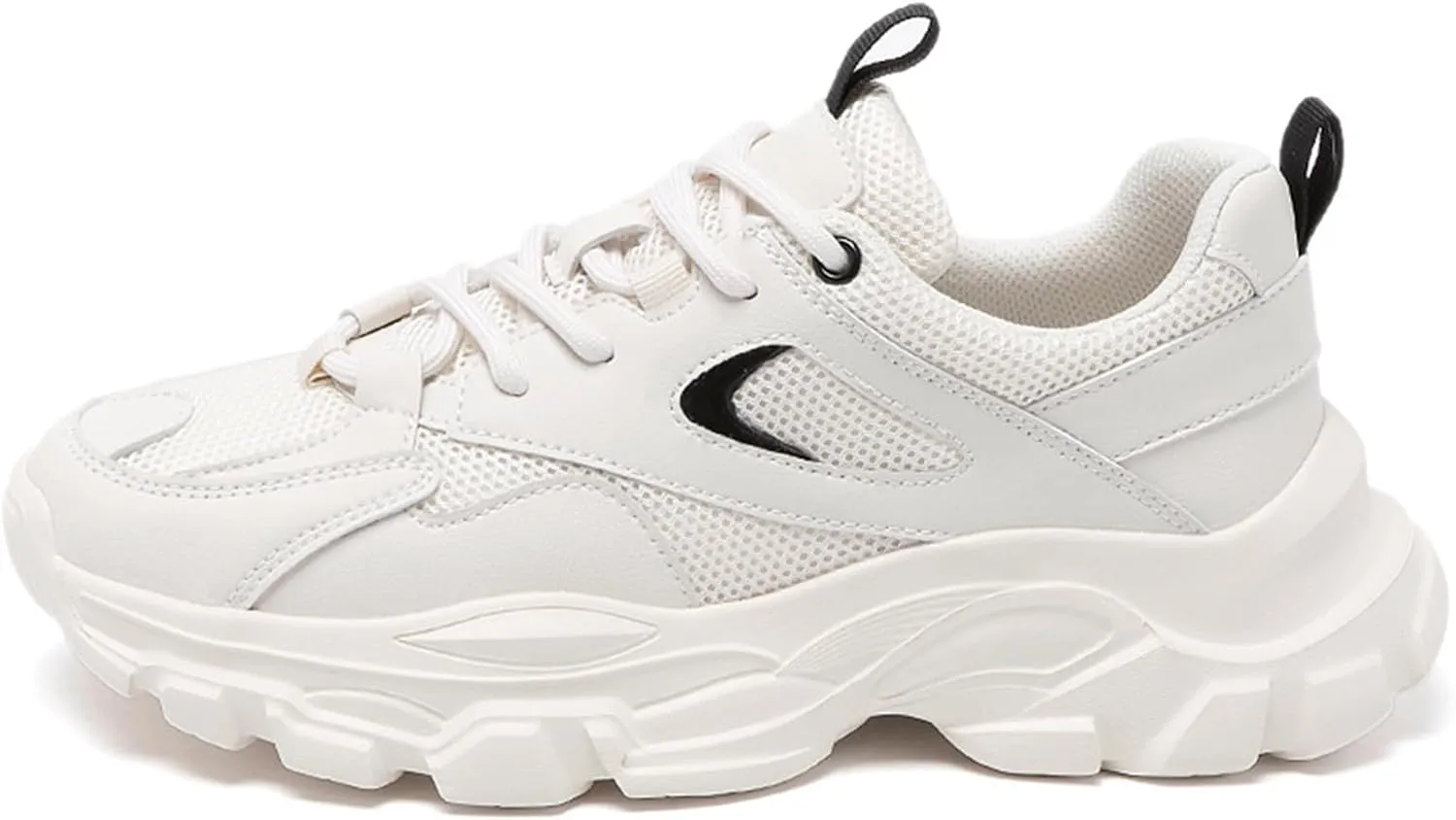 Women's Fashion Sneakers- Breathable Casual Platform Chunky Trainers with Mesh for Autumn, Thick Bottom Running Shoes,White-39