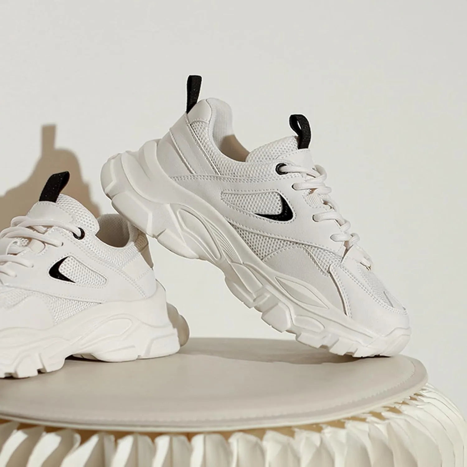 Women's Fashion Sneakers- Breathable Casual Platform Chunky Trainers with Mesh for Autumn, Thick Bottom Running Shoes,White-39
