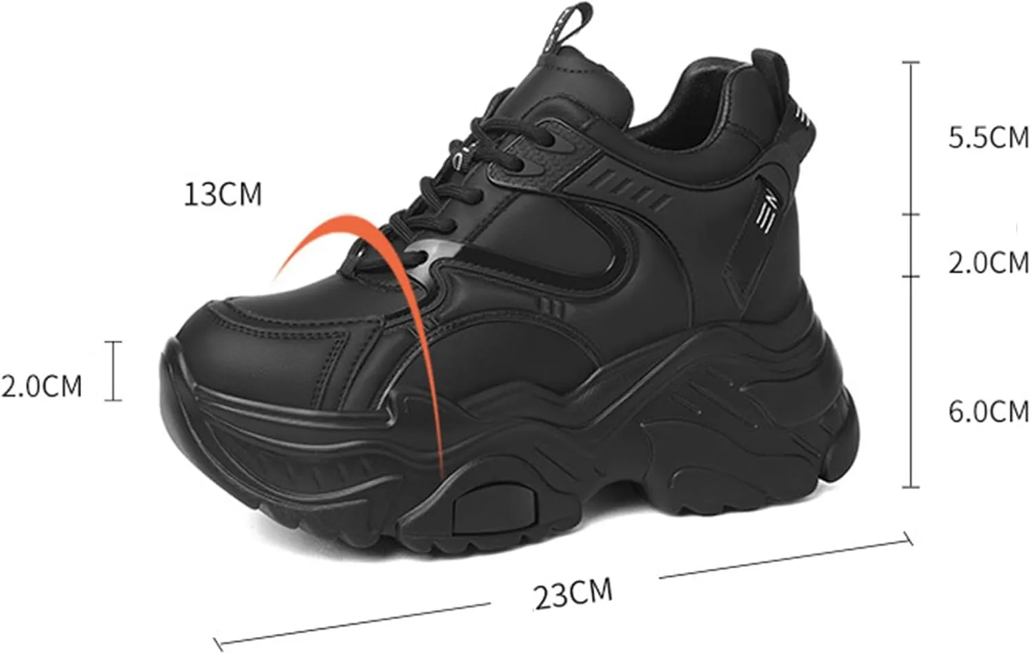 Women's Fashion Sneakers - Casual Chunky Platform Trainers for Comfortable Hipster Style, Thick Bottom and Increased Height - Black Single Shoes,Black-38