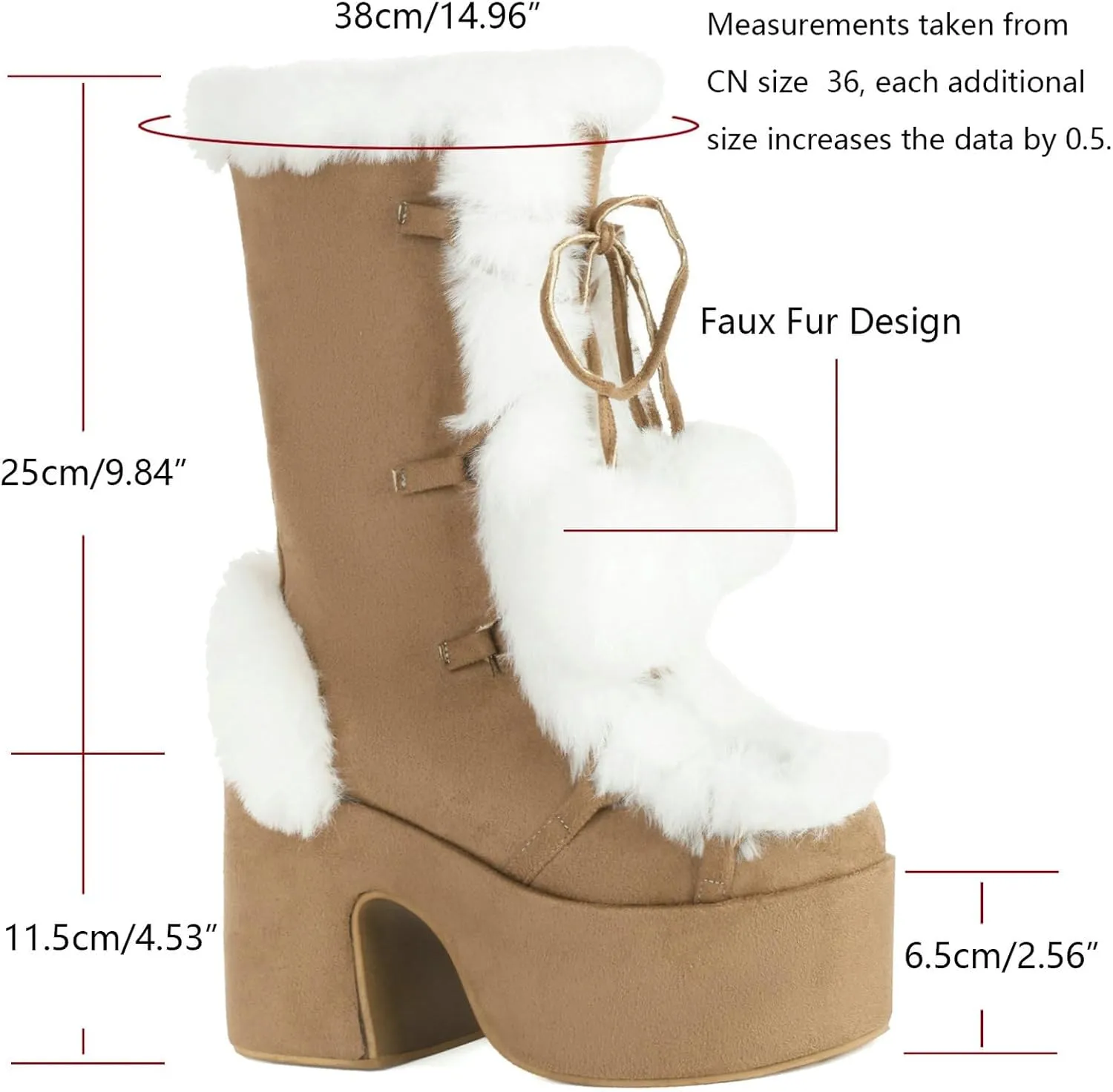 Womens Faux Fur Platform Snow Boots Goth Mid Calf Combat Boots Lace Up Chunky High Heel Square Toe Winter Furry Boots