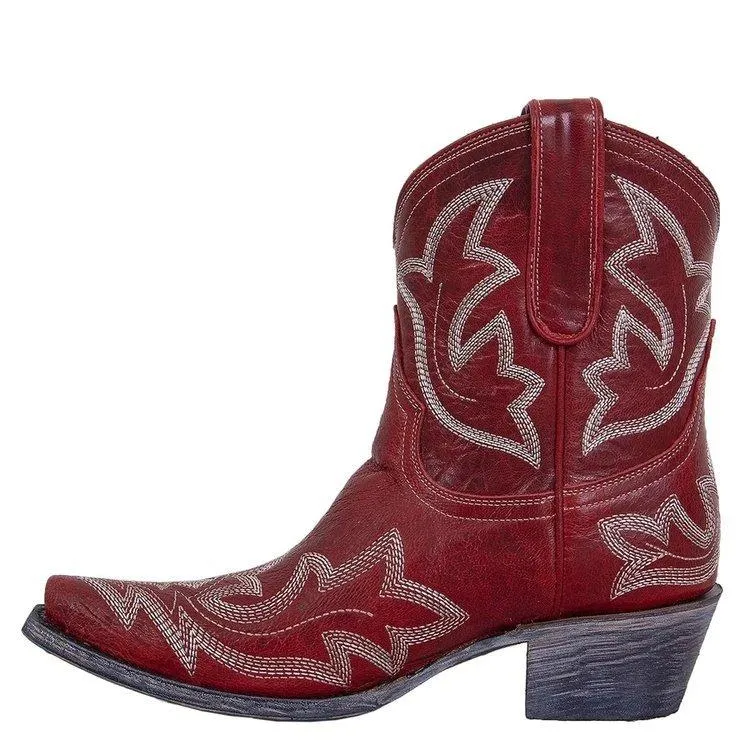 Womens' floral embroidered cowboy boots short pointed toe cowgirl boots