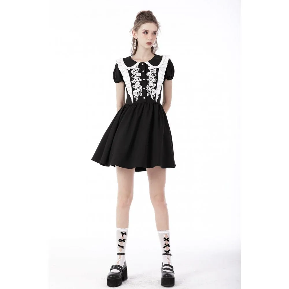 Women's Gothic Lolita Peter Pan Collar Floral Shirt Dress