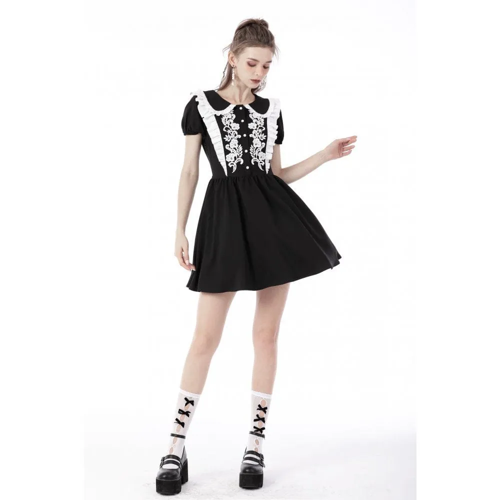 Women's Gothic Lolita Peter Pan Collar Floral Shirt Dress