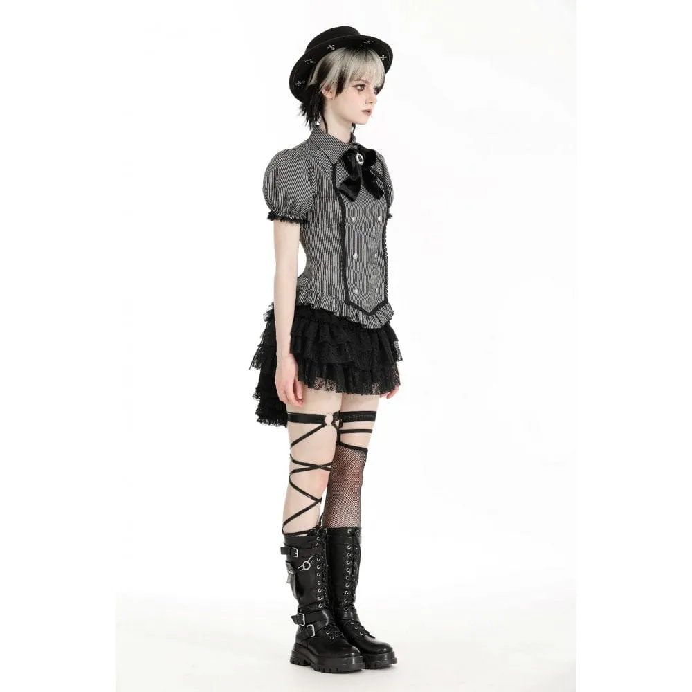 Women's Gothic Puff Sleeved Striped Shirt