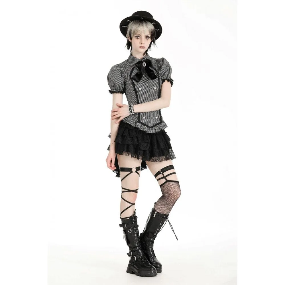 Women's Gothic Puff Sleeved Striped Shirt