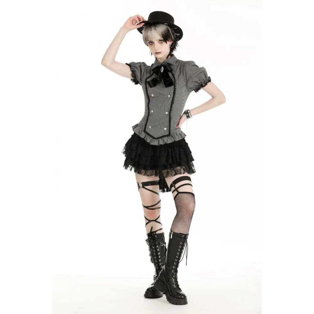 Women's Gothic Puff Sleeved Striped Shirt