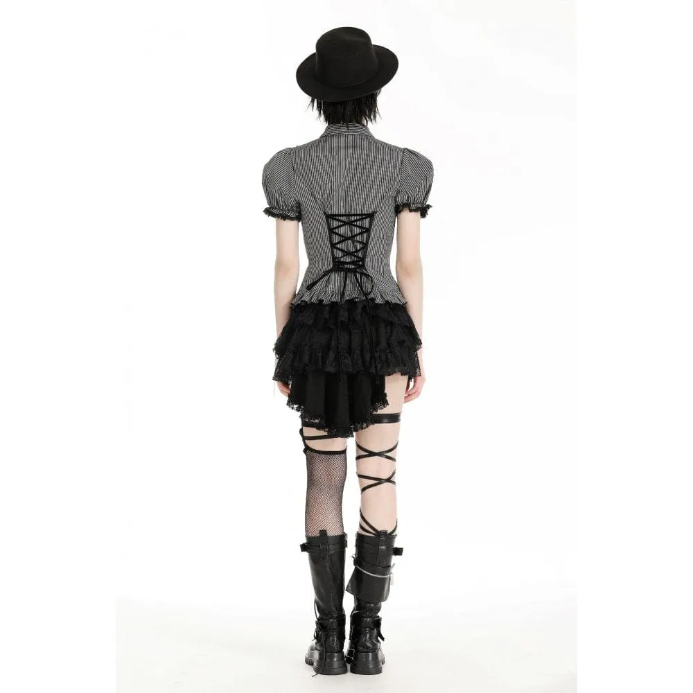 Women's Gothic Puff Sleeved Striped Shirt