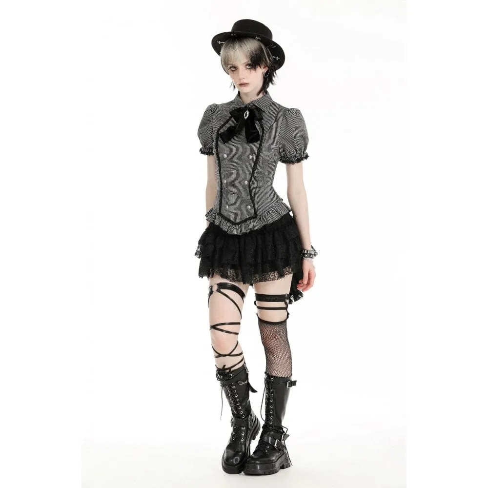 Women's Gothic Puff Sleeved Striped Shirt