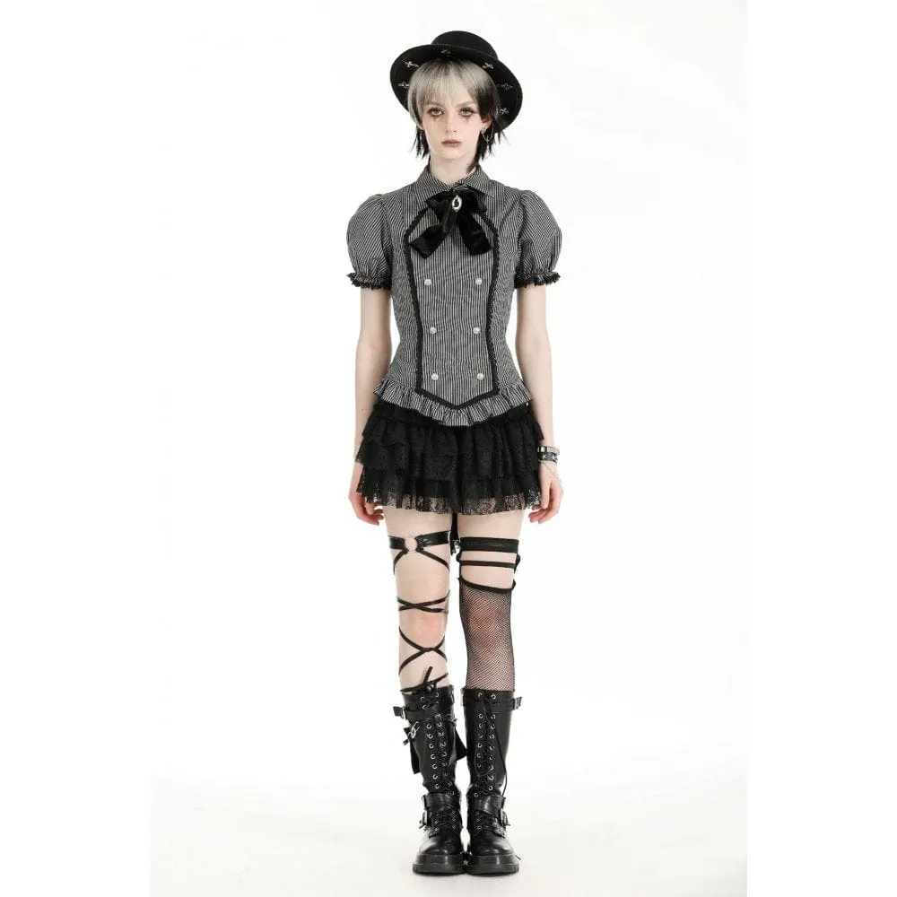 Women's Gothic Puff Sleeved Striped Shirt