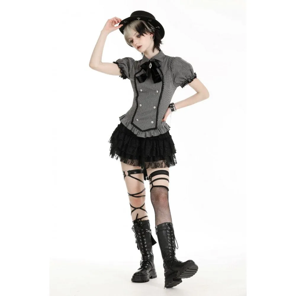 Women's Gothic Puff Sleeved Striped Shirt
