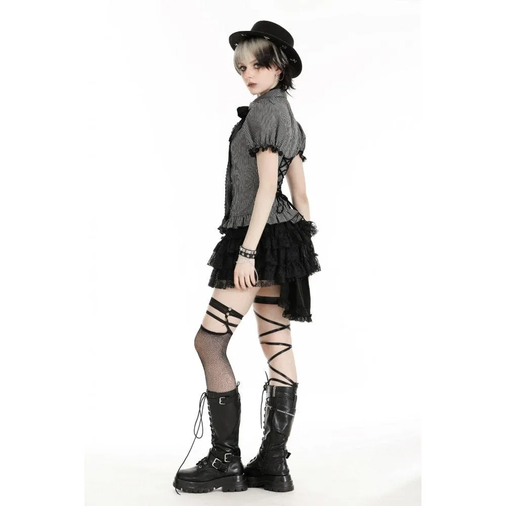 Women's Gothic Puff Sleeved Striped Shirt