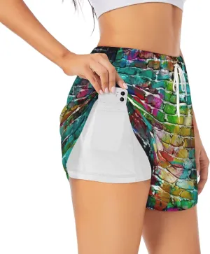 Women's Graffiti Colorful Brick Print Athletic Shorts,Shorts Yoga Active Workout Running Shorts with Pockets