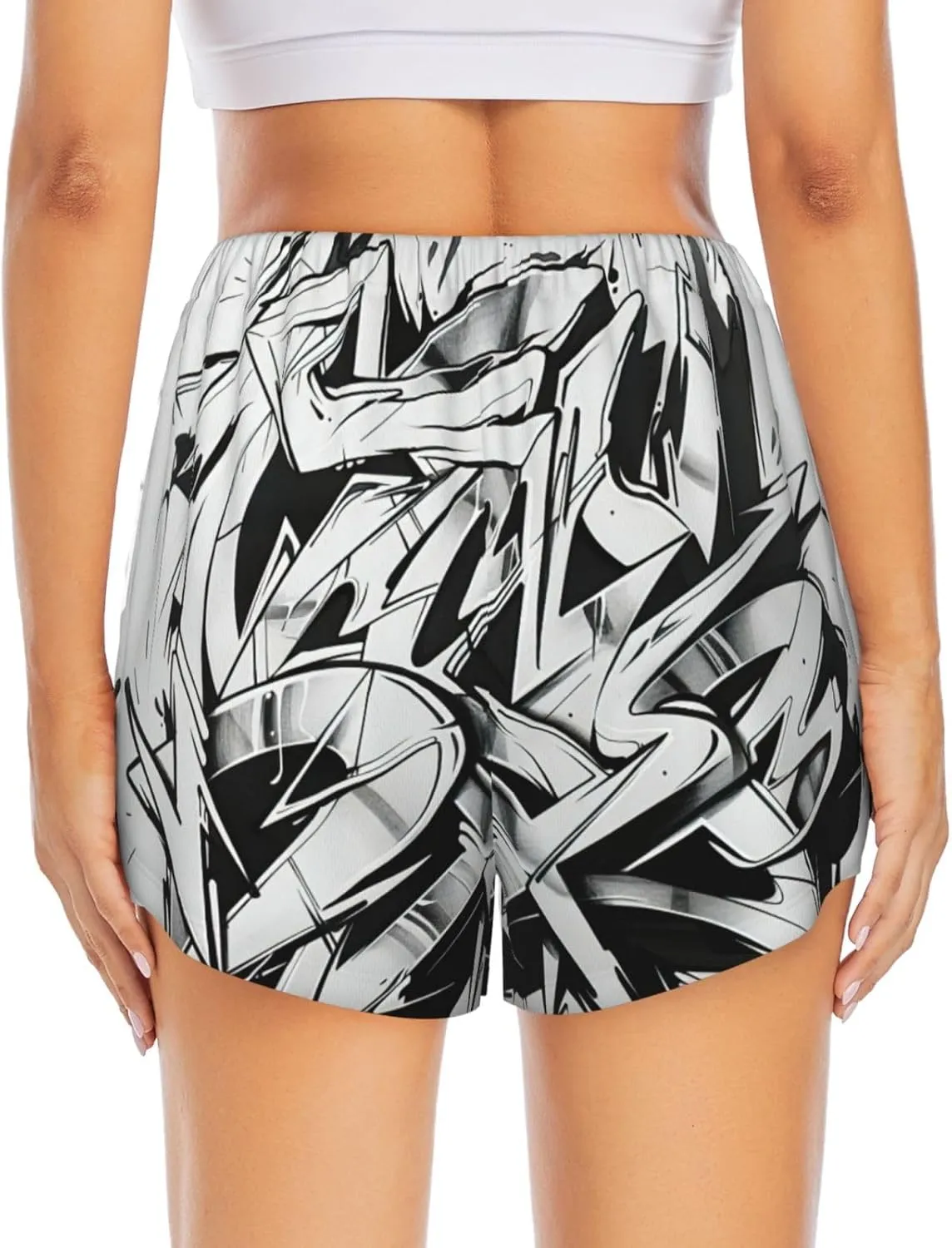 Women's Graffiti Drawing Print Athletic Shorts,Shorts Yoga Active Workout Running Shorts with Pockets