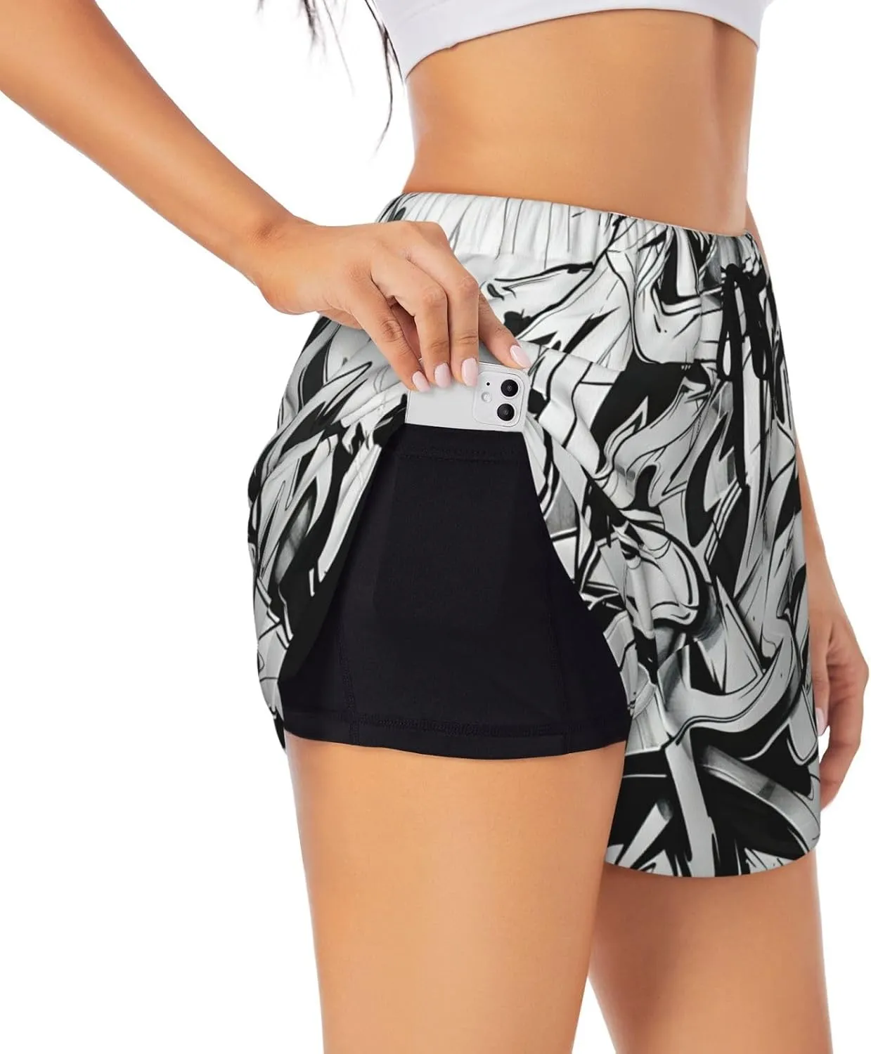 Women's Graffiti Drawing Print Athletic Shorts,Shorts Yoga Active Workout Running Shorts with Pockets