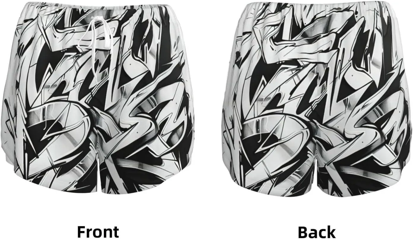 Women's Graffiti Drawing Print Athletic Shorts,Shorts Yoga Active Workout Running Shorts with Pockets