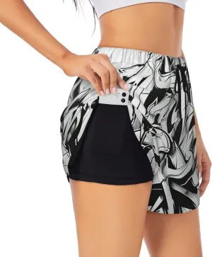 Women's Graffiti Drawing Print Athletic Shorts,Shorts Yoga Active Workout Running Shorts with Pockets